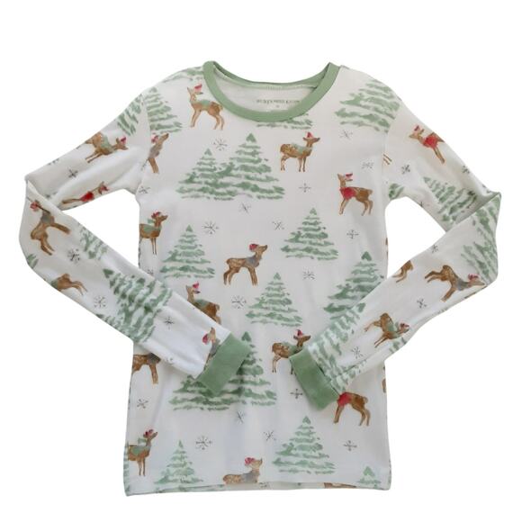 Burts Bees Kids 10 Pajama Set Christmas Reindeer Forest White Organic Cotton - Picture 2 of 12